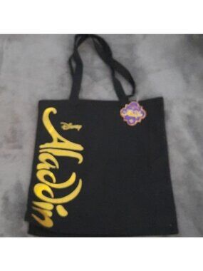 Disney Aladdin Genie Lamp  Black Gold Cotton Graphic Shoulder Reusable Tote Bag